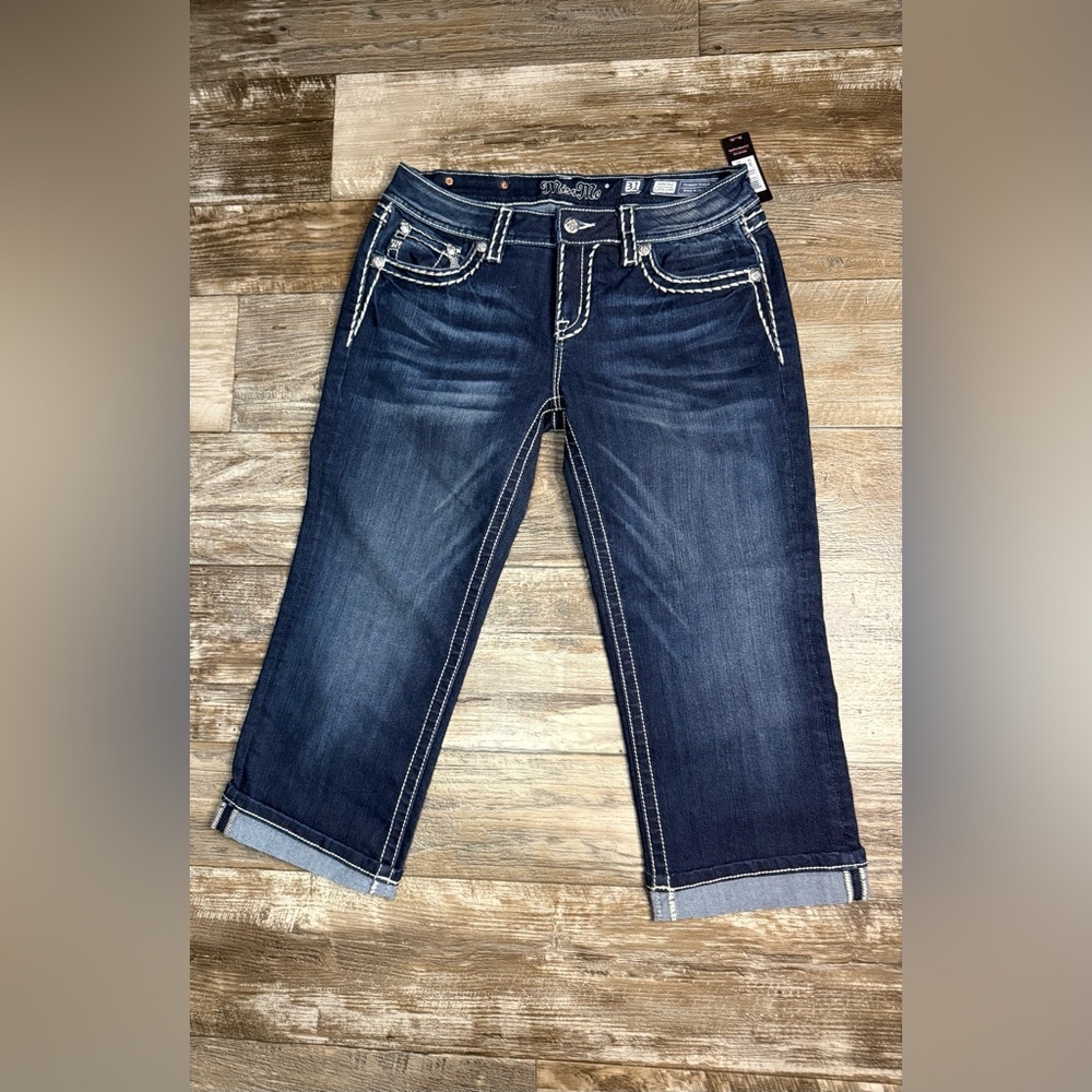 Miss Me Dark Wash Cropped Jeans with Embellished Pockets